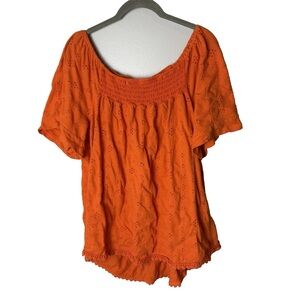 CATO Est. 1946 Blouse Plus Size 22W 24W Top Short Sleeves Cotton Eyelets Lace